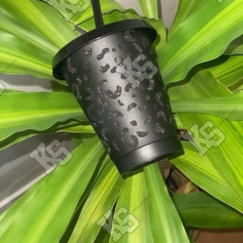 Black Leopard Print Glitter Cup‎